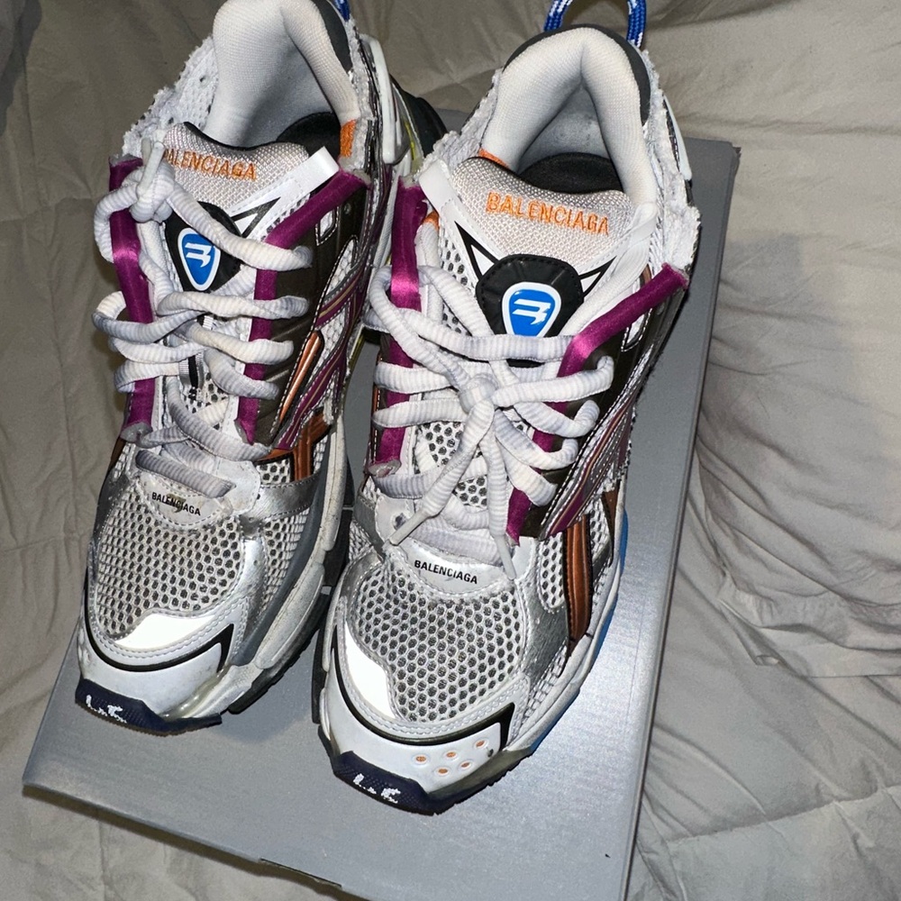 Balenciaga Silver and Purple Sneakers Dynamic Design